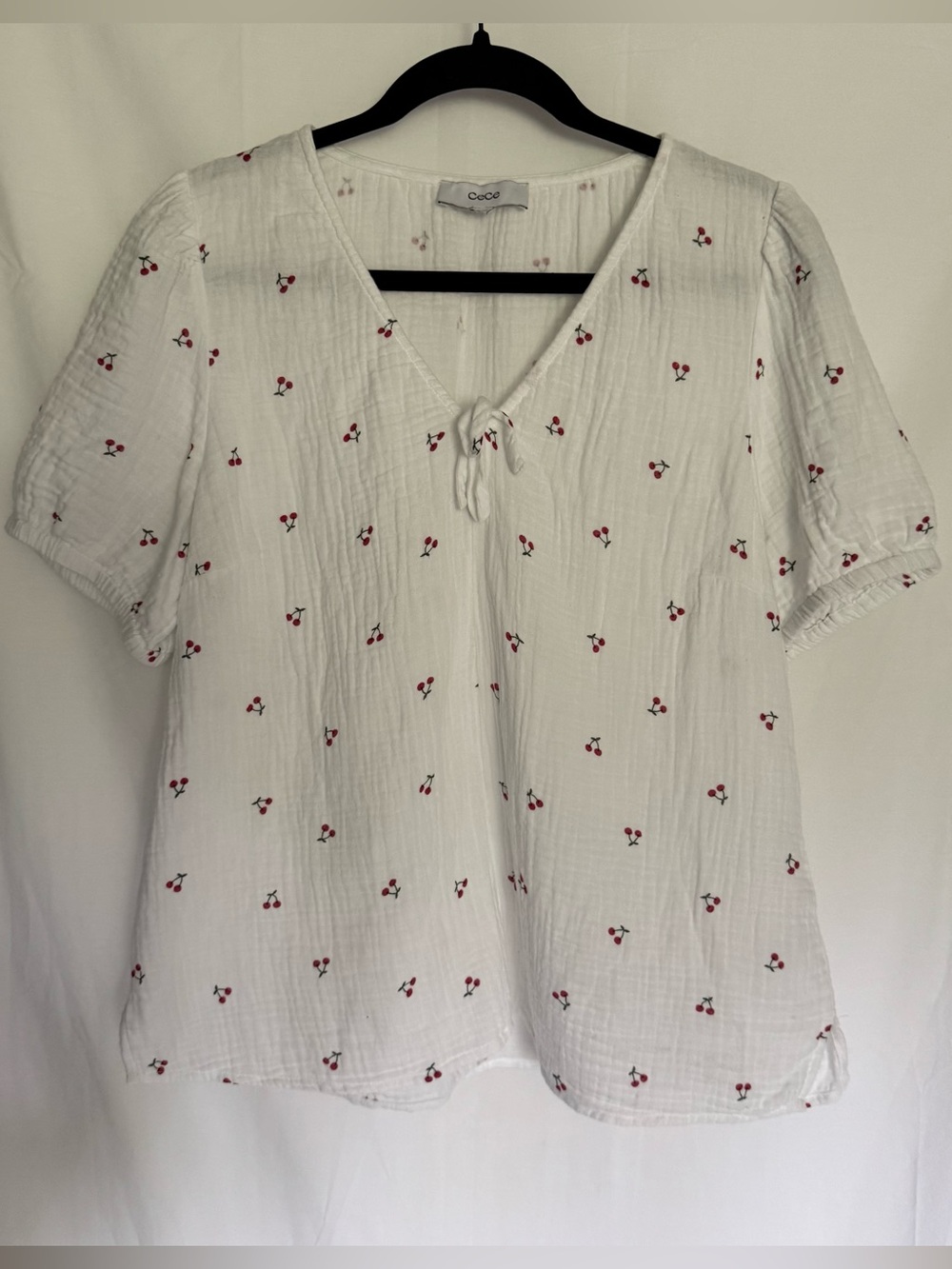 🍒 CeCe Cherry Print Tie-Front Blouse Cotton Gauze Top - XL